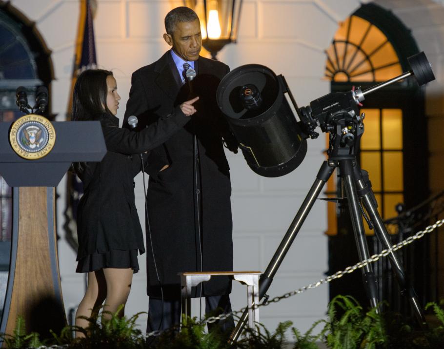 President Obama With Telescope