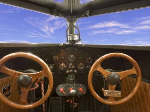 Panoramic photograph of Ford 5-AT Tri-Motor cockpit